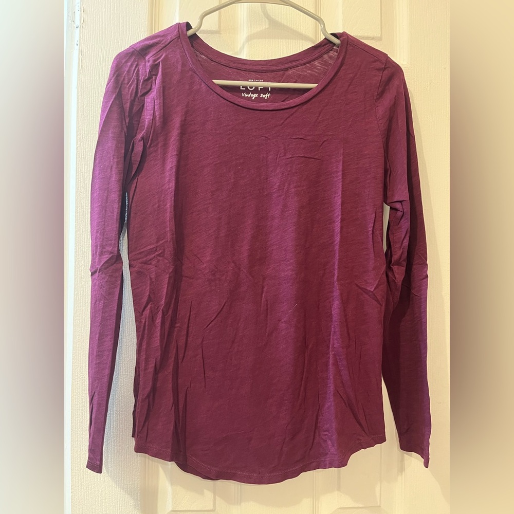 Two LOFT Vintage Soft Burgundy and Blush Pink Longsleeve Top - Picture 3 of 4